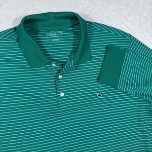 Crown & Ivy Men's L Striped Long Sleeve Pique Performance Polo Shirt Green Blue